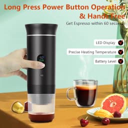 Koffiemachines - Koffiezetapparaat - Draagbare elektrische espressomachine - 3-in-1 draagbaar koffiezetapparaat met zelfverwarmende functie - USB-C-oplaadpoort - Voor camper - Kamperen - wandelen en kantoor - Zwart — thumbnail 4