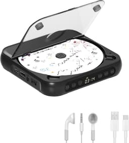 KZQ Draagbare cd-speler met Bluetooth 5.3 – zwart, 2000 mAh, ondersteunt CD/USB/SD/AUX, voor thuis en reis — thumbnail 1