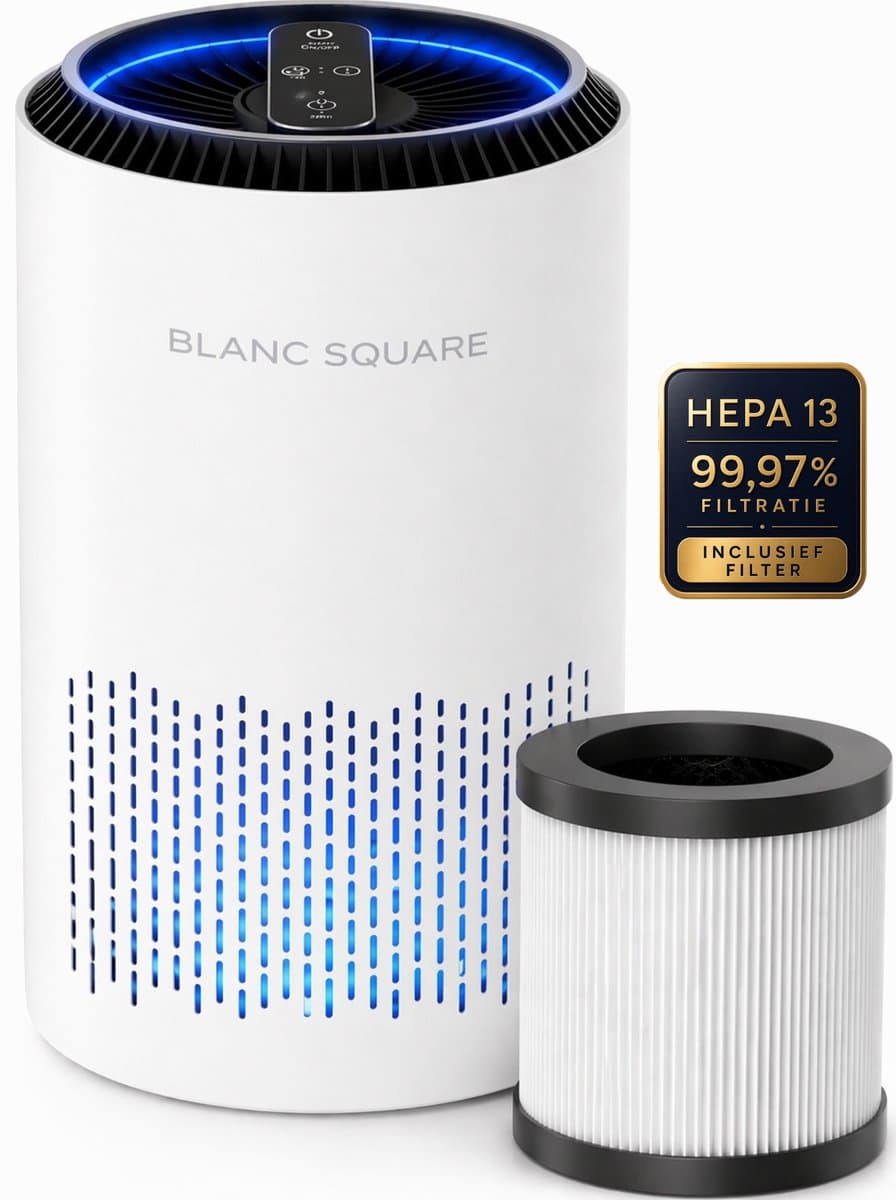 Blanc Square Luchtreiniger Pro Air Purifier - HEPA 13 filter + Koolstoffilter - 170m³/h 30m² - Zeer stille Slaapstand - Verwijdert Allergieen Hooikoorts Stof - Clean Air Slaapkamer — afbeelding 1