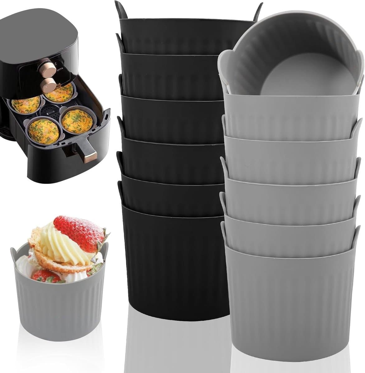 12 stuks siliconen muffinvormen voor airfryer, herbruikbare bakvorm, siliconen vormen voor muffins, cake en eieren — afbeelding 1