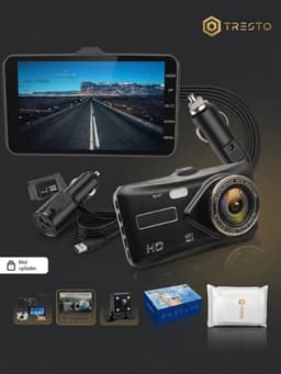 TRESTO - Dashcam Full HD Camera – 4 inch Touchscreen – Dashboardcamera – Full HD 1080p – Loop Recording – Nachtvisie – Bewegingssensor – G-sensor – Autocamera Voor én Achter - voor auto — thumbnail 1