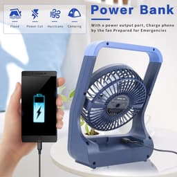 Tafelventilator Oplaadbaar - 20000 mAh - 3 Snelheden - Stil - 180° Draaibaar - Met Timer - Blauw — thumbnail 5