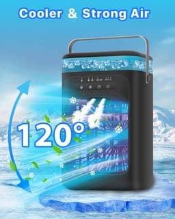 Ulisem - Draagbare airconditioner - Verdampingskoeler - 3 snelheden en 2 miststanden - 120° oscillerend - 7-kleuren nachtlampje - 2/4 uur timer - 1L tank - Type-C - Stil (35dB) - Zwart — thumbnail 3
