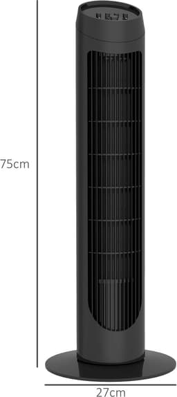 Torenventilator - Zuilventilator - Stille ventilator-Staande ventilator – 45W – 3 standen – 70° oscillatie - ABS - Slaapkamer - 75 cm - Verkoeling - Zwart — thumbnail 4