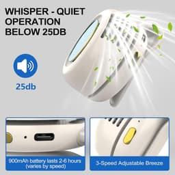 Draagbare, stille en bladeloze clipventilator – Oplaadbare en draagbare ventilator – Handsfree koeling voor taille en nek – 3 snelheden – 6 uur gebruiksduur – USB-C snelladen (Wit) — thumbnail 2