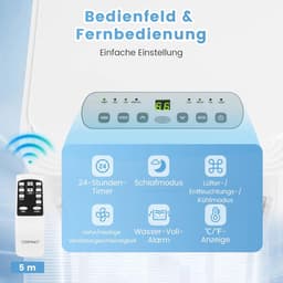 COSTWAY Mobiele airconditioner, 9000 BTU, 2,5 kW, koelen, ventileren en ontvochtigen, grootte van de ruimte tot 62 m³ (23 m²), 24-uurs timer, slaapmodus, mobiele airconditioning met afvoerslang, 52 dB [Energieklasse A] — thumbnail 5