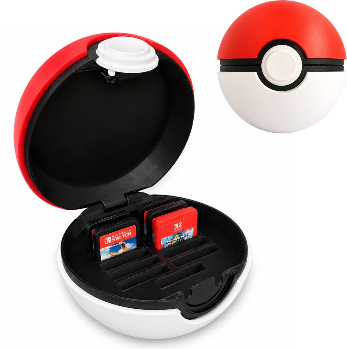 Nintendo Switch Game Card Houder Pokeball - Opbergdoos Voor 12 Games - Game Cartridge Case - Gaming Accessoire Voor Nintendo Switch & Switch OLED - Compact Opbergsysteem Met Kliksluiting - Cadeau Voor Gamers - Rood Wit Zwart — afbeelding 1