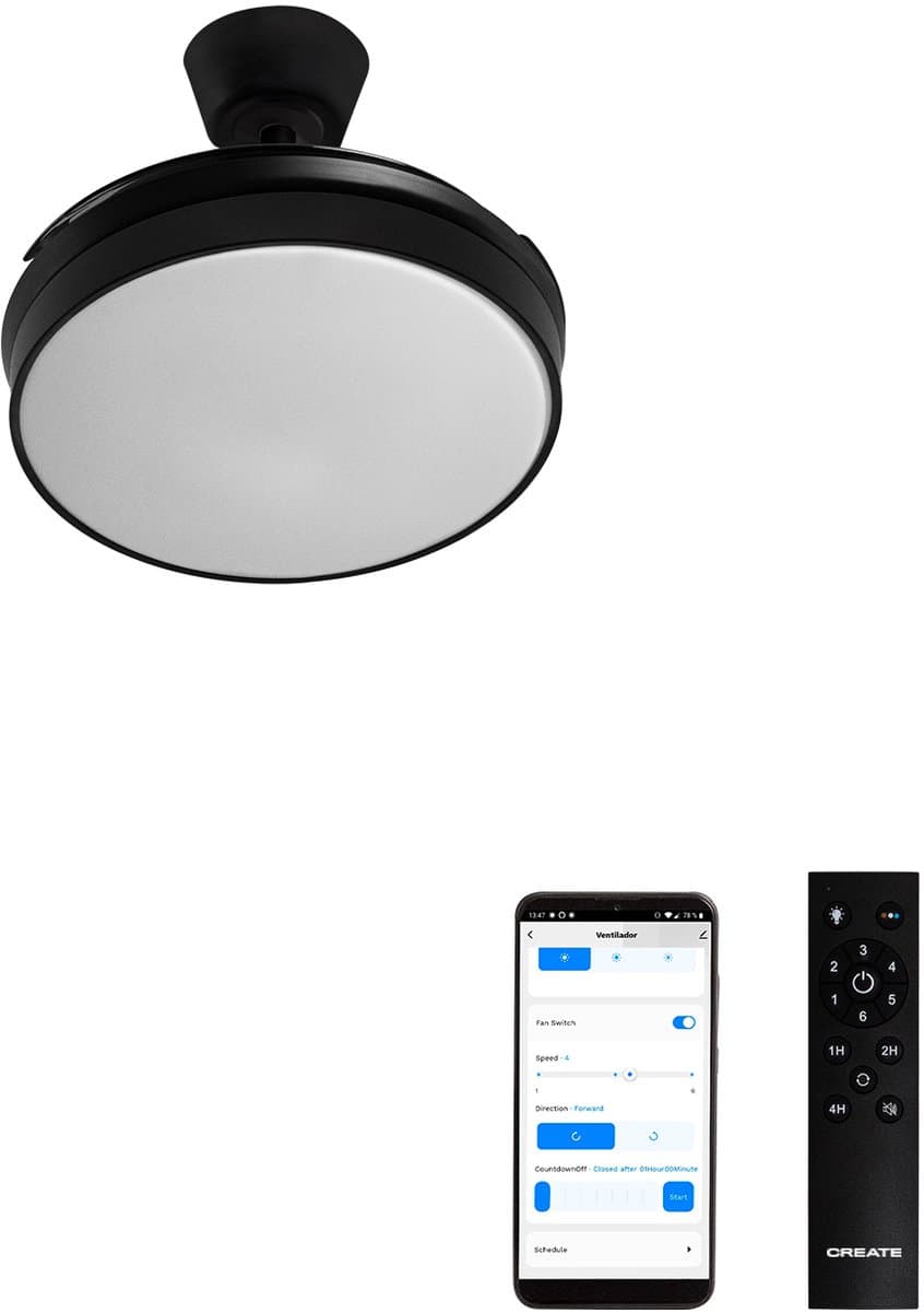 CREATE - Plafondventilator 40W stille intrekbare bladen Ø91cm met licht - Zwart - WIFI + Afstandsbediening - WIND CLEAR — afbeelding 1