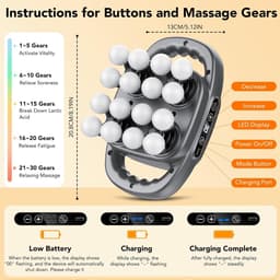 YYV Massagepistool met 16 opzetstukken, 3 modi en 30 instelbare snelheden, diepweefselmassager, 35 dB stille handmassager, mini massagepistool voor nek, voeten, rug, benen voor spierontspanning — thumbnail 4