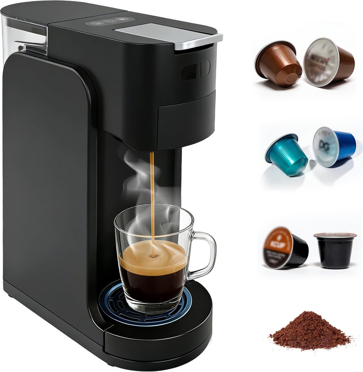 4-in-1 Koffiemachine - 27x11x32 cm - 20 Bar - 1450W - Multi Kapsels & Gemalen Koffie - Zwart — afbeelding 1