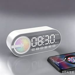 4-in-1 draadloze Bluetooth luidspreker wekker – Draagbare Bluetooth speaker, digitale klok, FM-radio, spiegelscherm, USB-opladen, RGB-verlichting – Geschikt voor thuis, buiten, kantoor & reizen – Wit — thumbnail 1