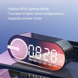 4-in-1 draadloze Bluetooth luidspreker wekker – Draagbare Bluetooth speaker, digitale klok, FM-radio, spiegelscherm, USB-opladen, RGB-verlichting – Geschikt voor thuis, buiten, kantoor & reizen – Wit — thumbnail 3
