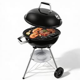 Houtskool Barbecue Met Deksel Voor Authentieke BBQ Smaak – Houtskoolbarbecue Op Wielen Met Stevig Metaal Design Voor Eenvoudig Verplaatsen – Kogelbarbecue Rond 51 x 47 x 78 cm Voor Tuin, Balkon en Camping | Zwart Design Met Optimale Warmteverdeling — thumbnail 1