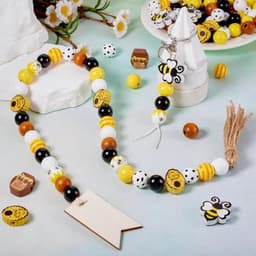 Set van 200 houten kralen met bijenthema in honingraat- en ronde balvorm, groot gat, ideaal voor creatieve sieraden en knutselprojecten — thumbnail 4