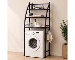 MeubelsvanJoep wasmachine ombouw rek zwart 166 x 65 x 25 cm - Wasmachine rek met opbergruimte zwart - Wasmachine rek bovenlader zwart - Wasmachine rek voorlader zwart - Toilet kast - Wc meubel - Wc kast