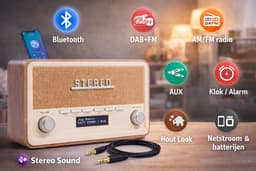 DAB Radio met Bluetooth + Aux Kabel Meegeleverd - Retro DAB+ / FM / AM Radio - Dimbaar - Noodradio - Op Batterijen & Netstroom - Dab Radio's. — thumbnail 3