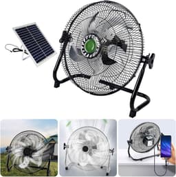 Oplaadbare Vloerventilator - Draagbare Koeler - Buiten Gebruik - 12 Snelheden - Zonnepaneel Inclusief - Zilver — thumbnail 5