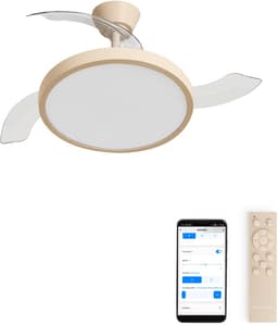 CREATE - Plafondventilator 40W stil met intrekbare bladen met licht - Ø108cm - Zand - WIFI + afstandsbediening - WIND CLEAR STUDIO — thumbnail 1