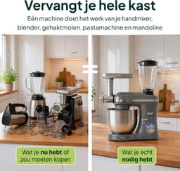 Vivid Green 2000W Keukenrobot - 6.2L - Alles-in-een Keukenmixer - Mixer met Mengkom - Keukenmachine - Gehaktmolen en Blender- Pastamachine – Grijs — thumbnail 2