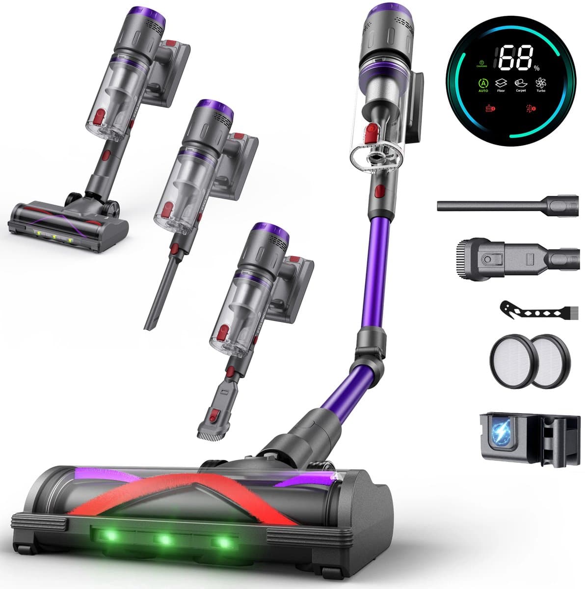 Steelstofzuiger Draadloos - 600W/58Kpa - 4 Zuigniveaus - Slimme vuilherkenning - Vacuum Cleaner - Kruimeldief - Draadloze Snoerloze Stofzuiger - Zonder Zak - Op Accu — afbeelding 1