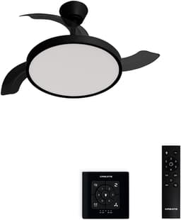 CREATE - Plafondventilator 40W stil met intrekbare bladen met licht - Ø91cm - Zwart - Controller voor wandmontage + afstandsbediening - WIND CLEAR STUDIO — thumbnail 1
