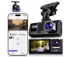MrGoods Dashcam Auto - Triple Lens Dashcam Voor Achter Binnen Camera - Wifi - 1080P Full HD - Nachtzicht - G-Sensor - Parkeermodus - Looprecording