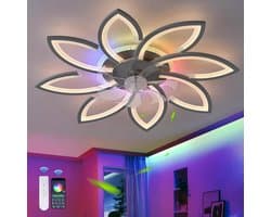 8 Bloem Ventilator Lamp - RGB 12 Kleuren - Zwart - Moderne Plafondlamp Ventilator - 6 Standen - Wit - Dimbaar - Plafondventilator — afbeelding 1