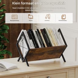 Lemlit LP Platenrek 40 x 22 x 30 cm - Vinyl Platenhouder met Verstelbare Verdelers - Opbergstandaard voor LP’s CD’s en Tijdschriften - Bruin Zwart — thumbnail 3