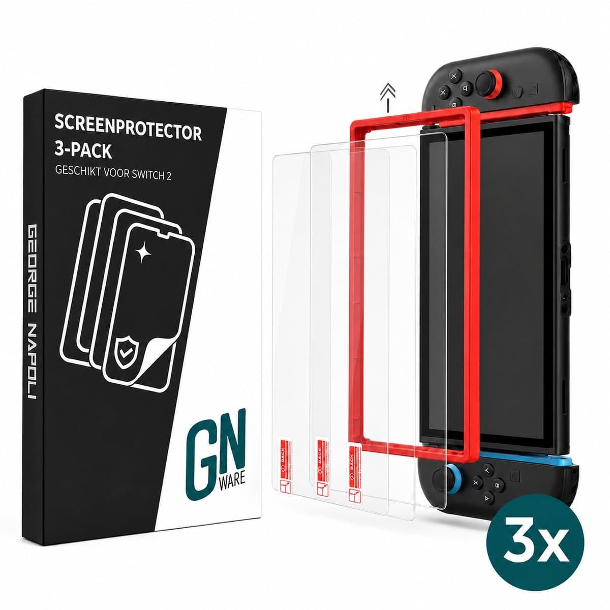 George Napoli Screenprotector Geschikt voor Nintendo Switch 2 - Beschermglas - Glasplaatje - Met Installatietray - Tempered Glass - 3-Pack — afbeelding 1