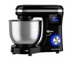 Vivid Green 2000W Keukenmixer - Timer & Automatische Stop - Geschikt voor Zwaar Deeg - 6,2L Mengkom - Keukenmachine - Keukenrobot - Zwart