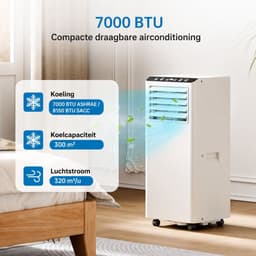 Allero Mobiele Airco - Airconditioning - Mobiele Airco Voor Slaapkamer - 7000BTU - 3-in-1 - 2 Snelheden - Stille Airco - Draagbaar — thumbnail 3