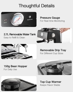 BlitzHome CM7080 Espressomachine met Koffiemolen – 20 Bar, Dual Boiler, Cold Brew & PID Temperatuurregeling – 58 mm Siebdrager — thumbnail 2
