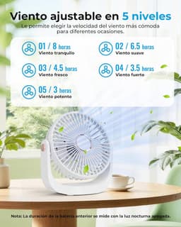 Tafelventilator - Persoonlijke Koeler - Kamperen Reizen - 5 Snelheden - 17.5 cm - Wit — thumbnail 5