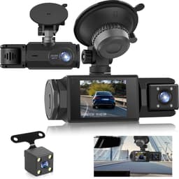 WiFi Dashcam voor Auto – 3-kanaals Draadloze Dashcam met App, Voor Binnenin Achter Camera, Full HD 1080P, 2” IPS-scherm, Nachtzicht, Bewegingsdetectie, Loopopname, 64GB-kaart Inbegrepen — thumbnail 1