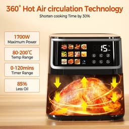 Novari Airfryer - Heteluchtfriteuse - Friteuse - Frituurpan - 8 Liter - 11 vooraf ingestelde programma's - LED-display - Zwart — thumbnail 4