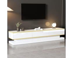 Televisiekast - Lowboard tv-meubel - Woonkamer opbergen - Unieke vormgeving - 200 x 40 x 40 cm - Warm wit goud