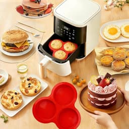Eiervormen voor de airfryer (2 stuks) - Ronde eiervormen, mini ronde muffinvormen, siliconen bakvormen. Geschikt voor het maken van eieren, ontbijtsandwiches, cupcakes, muffins, hamburgers, pannenkoeken, taarten en Italiaanse gebakken eieren. — thumbnail 2