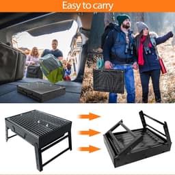 BBQ-grill - Houtskoolbarbecue - Draagbare BBQ-grill - Opvouwbare BBQ-grill - Buitenbarbecue - Houtskoolrek met lade - 43x22x29cm - Geschikt voor 3-5 personen - Met handvat - Geschikt voor picknicks, tuinen, terrassen, kamperen en reizen - Zwart — thumbnail 4