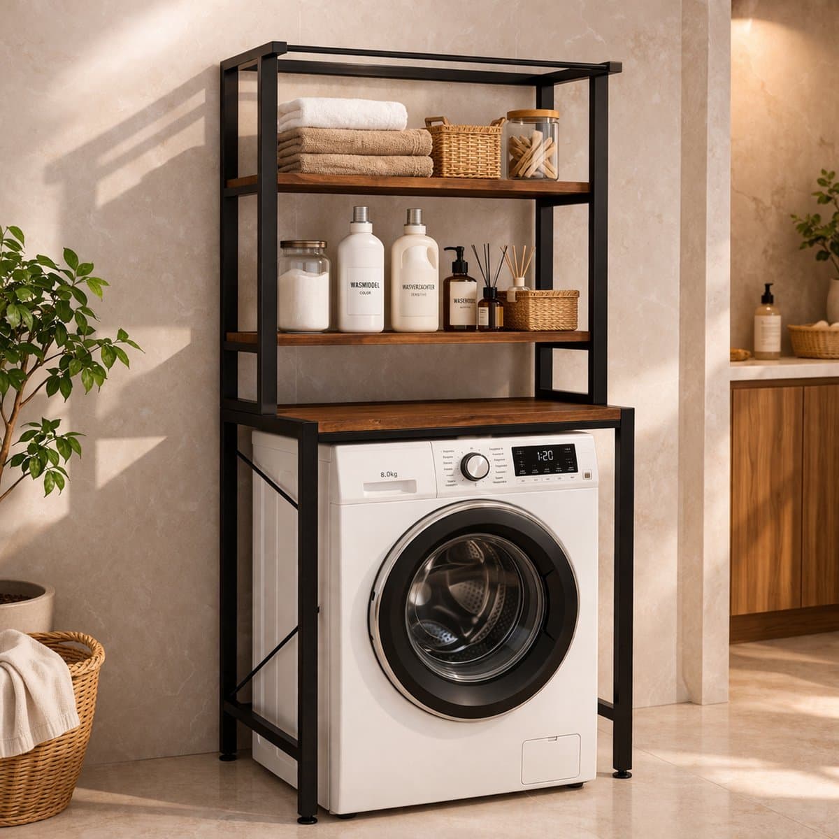 MeubelsvanJoep wasmachine ombouw rek zwart 178 x 60 x 70 cm - Wasmachine rek met opbergruimte zwart - Wasmachine rek bovenlader zwart - Wasmachine rek voorlader zwart - Toilet kast - Wc meubel - Wc kast — afbeelding 1