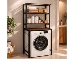 MeubelsvanJoep wasmachine ombouw rek zwart 178 x 60 x 70 cm - Wasmachine rek met opbergruimte zwart - Wasmachine rek bovenlader zwart - Wasmachine rek voorlader zwart - Toilet kast - Wc meubel - Wc kast