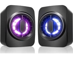 Computer Luidsprekers – RGB PC Speakers – USB Voeding – 3,5mm AUX – Helder Geluid – 7-Kleur Dynamische Verlichting – Voor Desktop–Laptop–Tablet