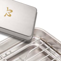Braadslede met Afkoelrooster 304 RVS 26,4 x 20,5 x 3 cm + Gouden Keukenpincet 25 cm – Oven, BBQ & Airfryer Set — thumbnail 3