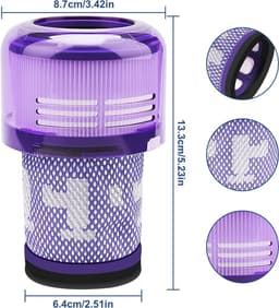 2-pack V12-filters - vervangingsfilters voor Dyson V12 Detect Slim Absolute Extra/Total Clean/Fluffy stofzuigers - SV34 - SV35 stofzuigers - wasbaar HEPA-filter met 1 borstel - onderdeelnummer 971517-01 — thumbnail 2