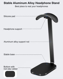 Hoofdtelefoonstandaard voor gaming en over-ear hoofdtelefoons - Zware headsethouder van aluminium en siliconen — thumbnail 5