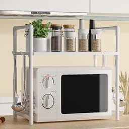 Magnetronstandaard - Keukenrek - Keuken organiseren - Dubbellaags met haken - Vergroot ruimte - Twee bloemen — thumbnail 4