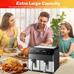 Heteluchtfriteuse Dubbele Kamer - Airfryer Dual Zone - Gezond Koken - Twee Gerechten Tegelijk - 8 Liter - Zwart — thumbnail 3