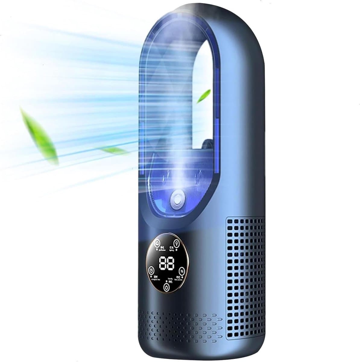 Mini airco – Blauw – airco met water - Mini Airco 4 in 1 – Koelen, Blazen, Lucht Bevochtigen-Lamellenventilator met 6 Snelheden & Timer - USB Multifunctionele Bediening - LED Display - Blauw - 1 Stuk — afbeelding 1