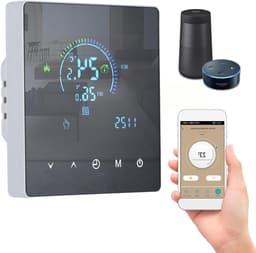Slimme Thermostaat - Temperatuurregelaar Wifi - Energie Besparen - Programmeerbare Schema's - Touchscreen Display - Zwart — thumbnail 1