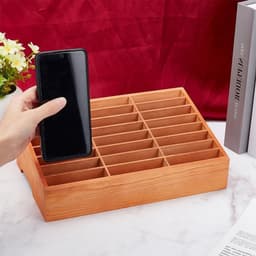 Houten Opbergdoos voor Mobiele Telefoons met 24 Vakjes, Ideaal voor Klaslokalen en Kantoororganisatie, Multifunctionele Mobiele Telefoonhouder voor Docenten en Studenten — thumbnail 2