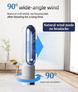 Moderne 2-in-1 torenventilator en bladloze luchtreiniger, bladloze ventilator voor thuis en kantoor, 90 graden oscillerend op voet met afstandsbediening, 8 snelheden, minuut — thumbnail 4